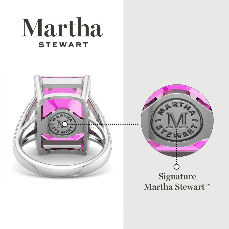 Martha Stewart 10 1/4ctw. Emerald Cut Pink Sapphire & Lab Grown Diamond Ring In Sterling Silver image number null